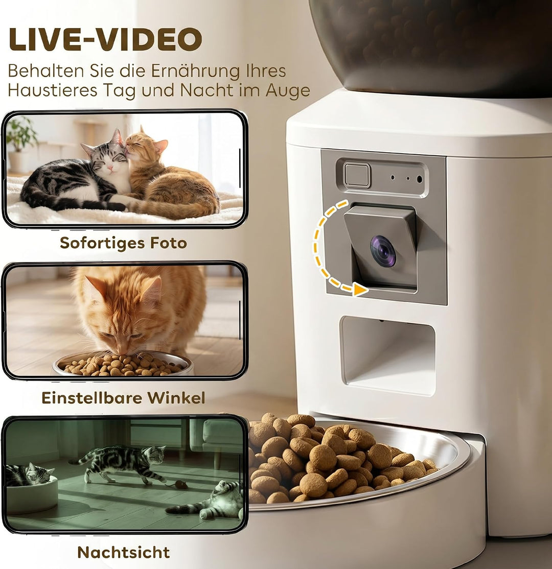 PawHut Futterautomat Katze 2,4G WiFi 4L mit Kamera für Katze und Hund | Katzenfutter Automat, App-St