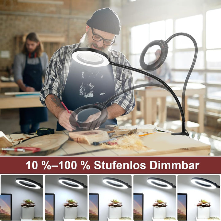 Veemagni 10X Echte Glaslinsen Lupe mit Licht und Ständer, 24" Flexible Schwanenhals-Lupe Stehlampe,