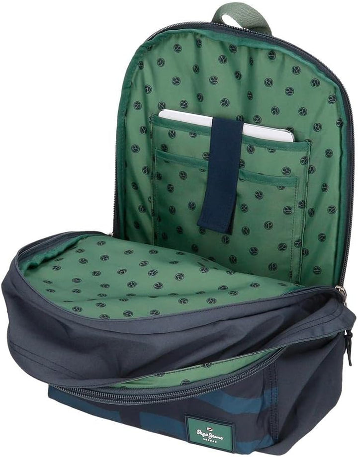 Pepe Jeans Tom Schulrucksack mit Zwei Fächern Blau PC-Rucksack, PC-Rucksack