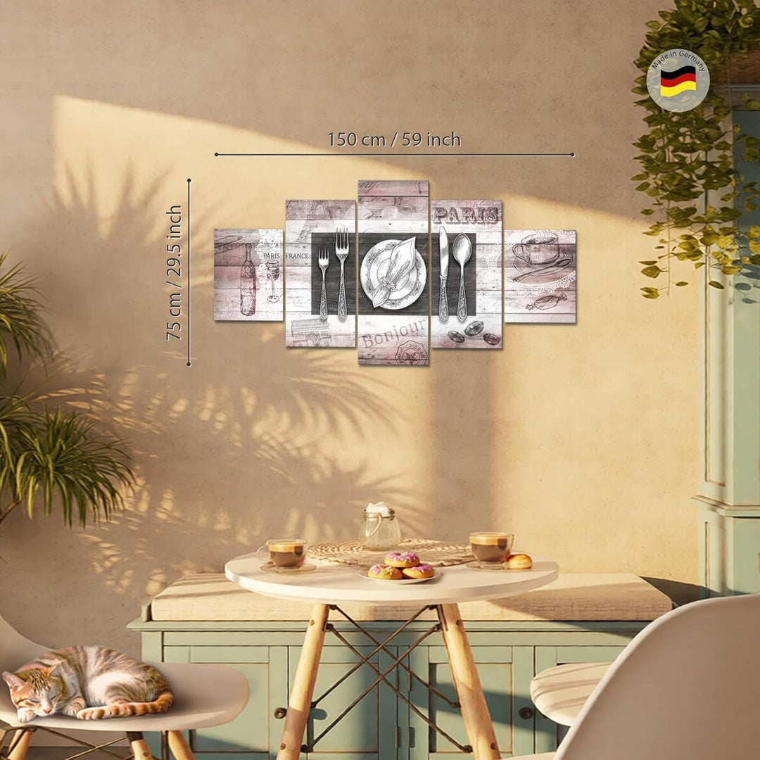 Runa Art Bild Esszimmer Küchenbilder Küche Abstrakt 5 Teilig Kaffee Grau Rosa Wandbilder auf Vlies L