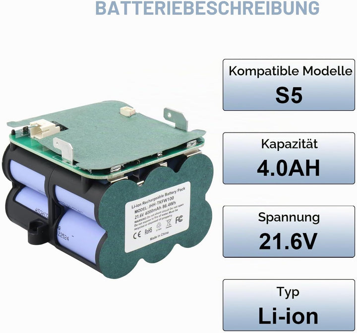 MXJFYY 21,6 V 4000 mAh Lithium-Ionen-Ersatzakku, kompatibel mit Zubehör für kabellose Handstaubsauge