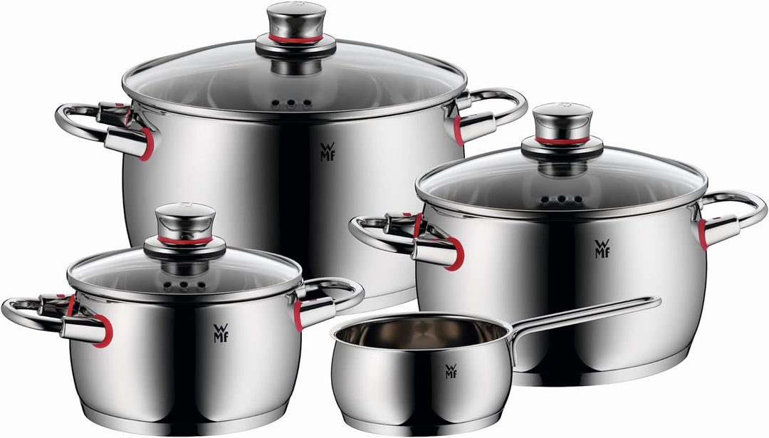 WMF Quality One Topfset Induktion 4-teilig, Kochtopf Set mit Glasdeckel, Cromargan Edelstahl poliert