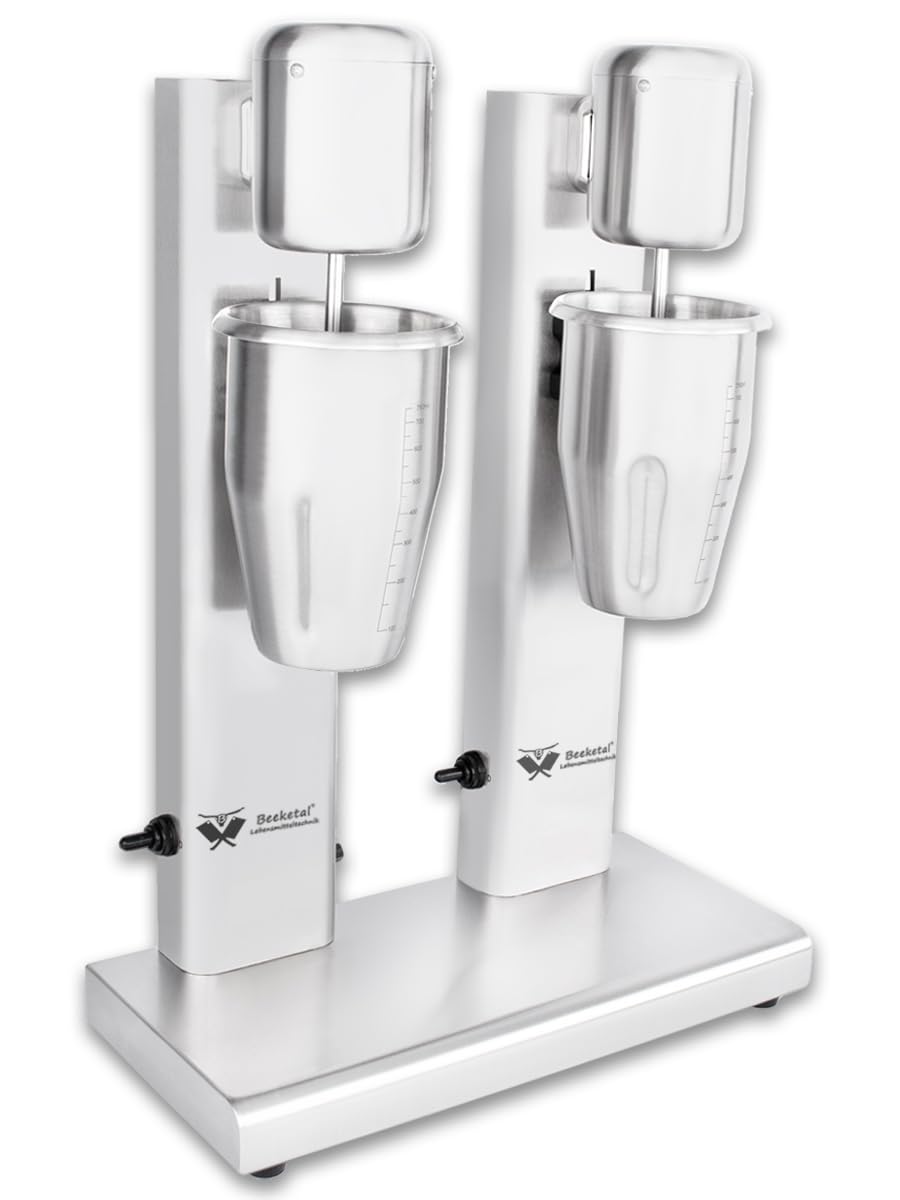 Beeketal 'BMS-2' Profi Gastro Doppel Milchshaker Mixer aus Edelstahl mit 2 Geschwindigkeitsstufen in