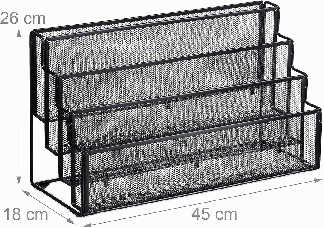Relaxdays Zeitschriftenhalter Metall, 4 Fächer, Dokumentenablage Büro, HBT: 26x45x18 cm, Magazinhalt