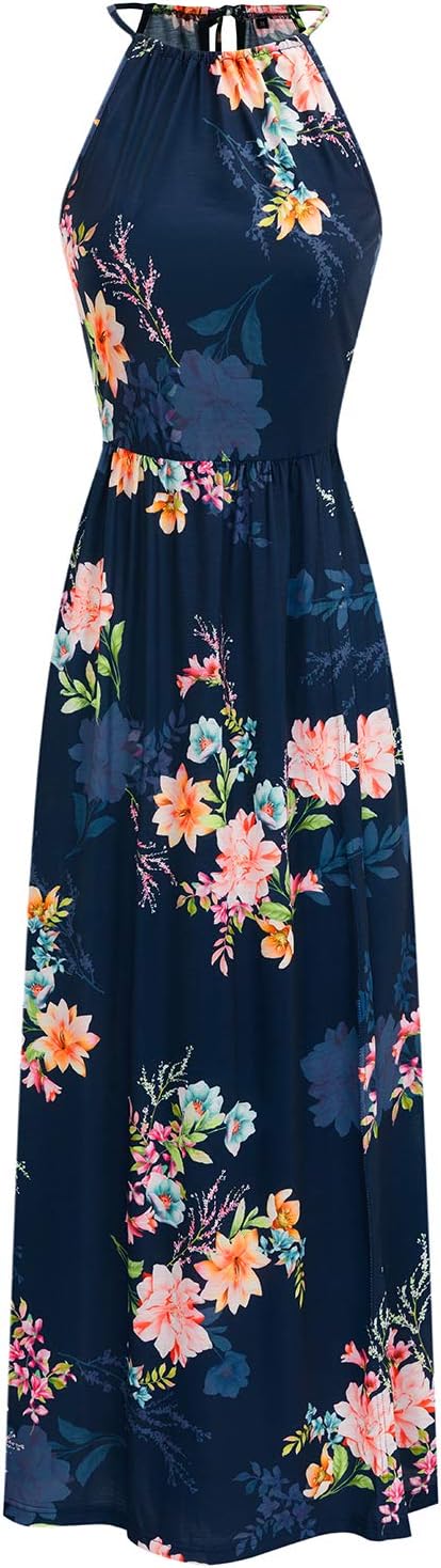 KILIG Sommerkleid Damen Lang Maxikleid Neckholder Elegant Sommer Kleid Hochzeitsgast Partykleid Schl