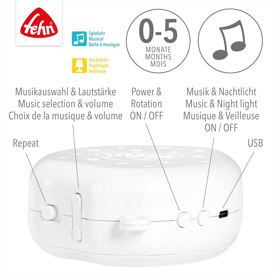 Fehn MP3 Mobilewerk mit Nachtlicht – Elektronisches Mobile-Spielwerk mit Licht, Musik & Rotation – s