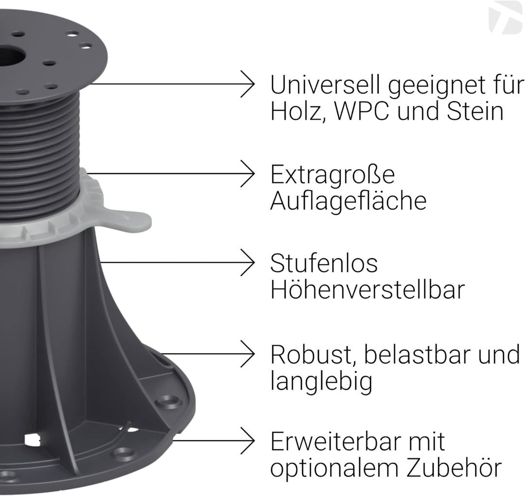 16 Stück Trevendo® Universal Stelzlager &amp; Plattenlager XXL 120-220 mm für Holz, WPC und Stein Univer