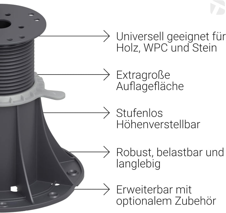 16 Stück Trevendo® Universal Stelzlager &amp; Plattenlager XXL 120-220 mm für Holz, WPC und Stein Univer