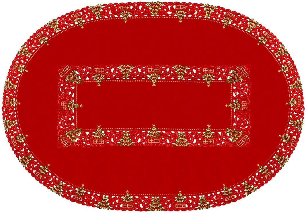 Grelucgo Weihnachtstischdecke Bestickt in Form Einer Stechpalme, Motiv Weihnachtsbaum 57 × 83 Inches