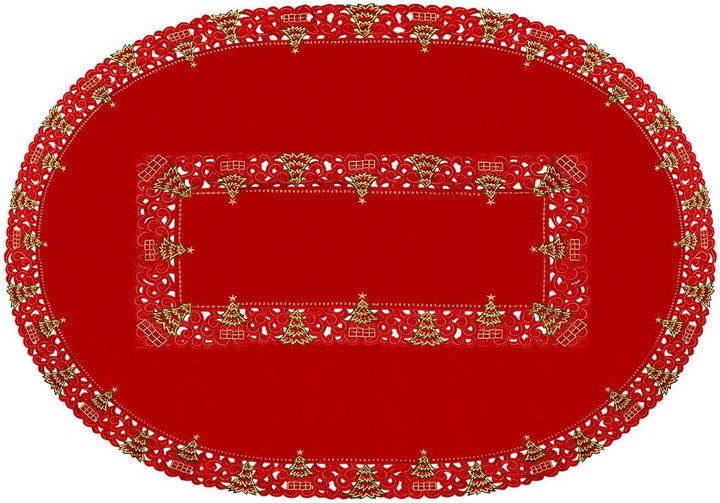 Grelucgo Weihnachtstischdecke Bestickt in Form Einer Stechpalme, Motiv Weihnachtsbaum 57 × 83 Inches