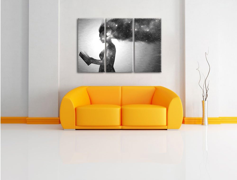 Pixxprint abstrakte Frau mit Buch Kunst Kohle Effekt 3-Teiler Leinwandbild 120x80 Bild auf Leinwand