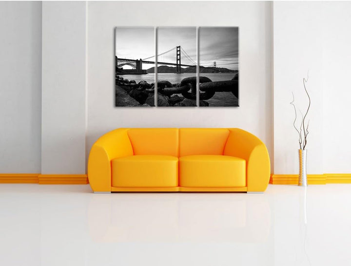 Pixxprint Golden Gate Bridge / 3-Teilig/Gesamtmass 120cm Leinwandbild bespannt auf Holzrahmen/Wandbi