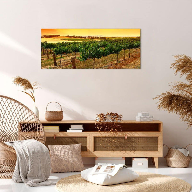 Wandbilder Dekoration Wohnzimmer Landschaft Weinberg Sonnenuntergang Bilder auf Leinwand 120x50cm Le