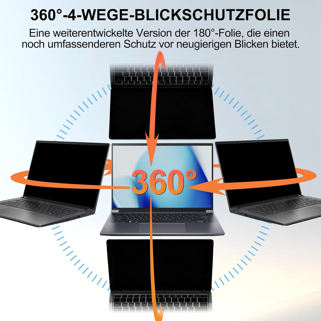 360° Blickschutzfolie für 16 Zoll Laptop 16:10 Seitenverhältnis, Abnehmbarer Anti Spy Sichtschutzfol