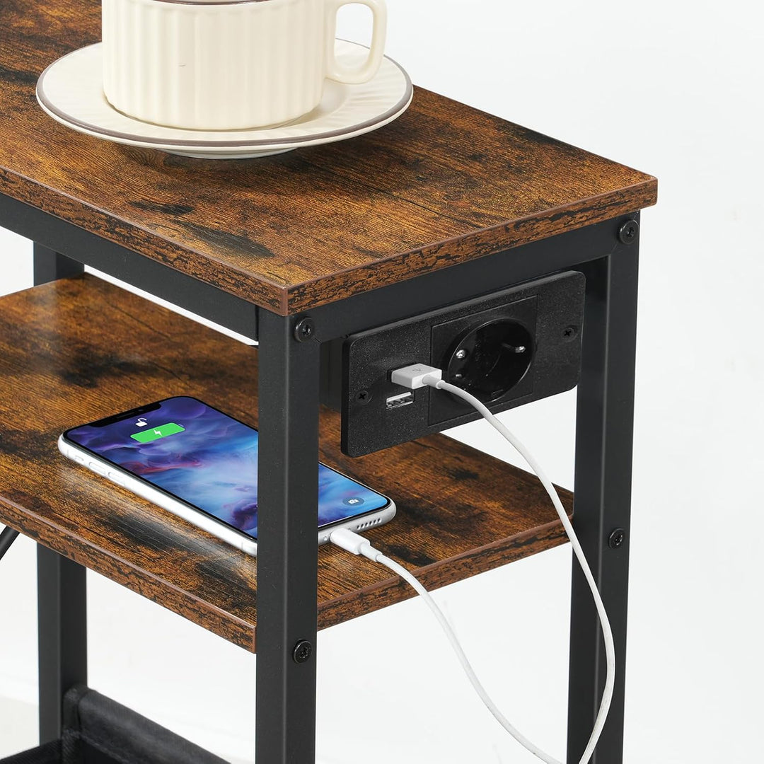 HOOBRO Beistelltisch mit Ladestation, Nachttisch mit Stauraum, Sofatisch mit Steckdose und USB-Ansch