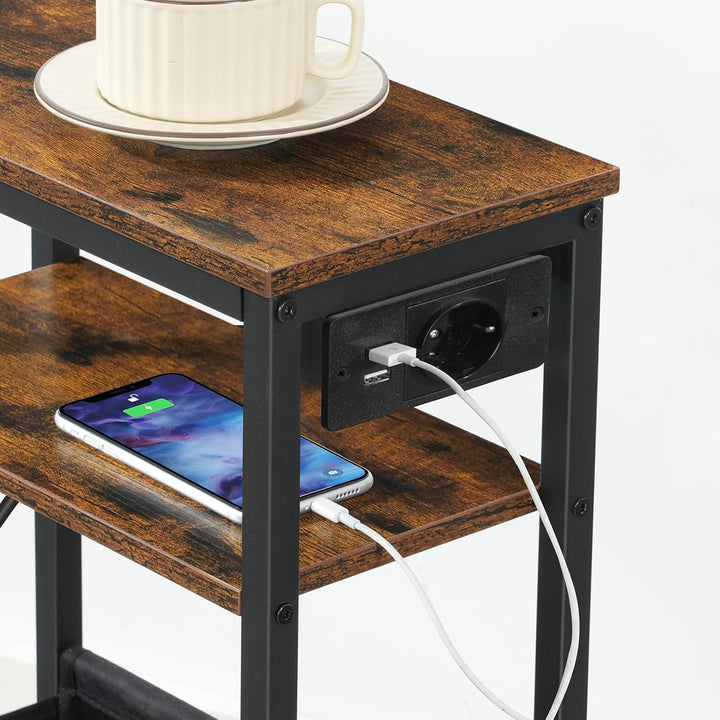 HOOBRO Beistelltisch mit Ladestation, Nachttisch mit Stauraum, Sofatisch mit Steckdose und USB-Ansch
