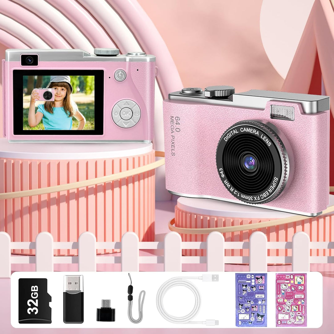 AKOFIC Kinderkamera, 2,4 Zoll 1080P HD Bildschirm Kamera Kinder mit 32GB Karte, Selfie Digitalkamera