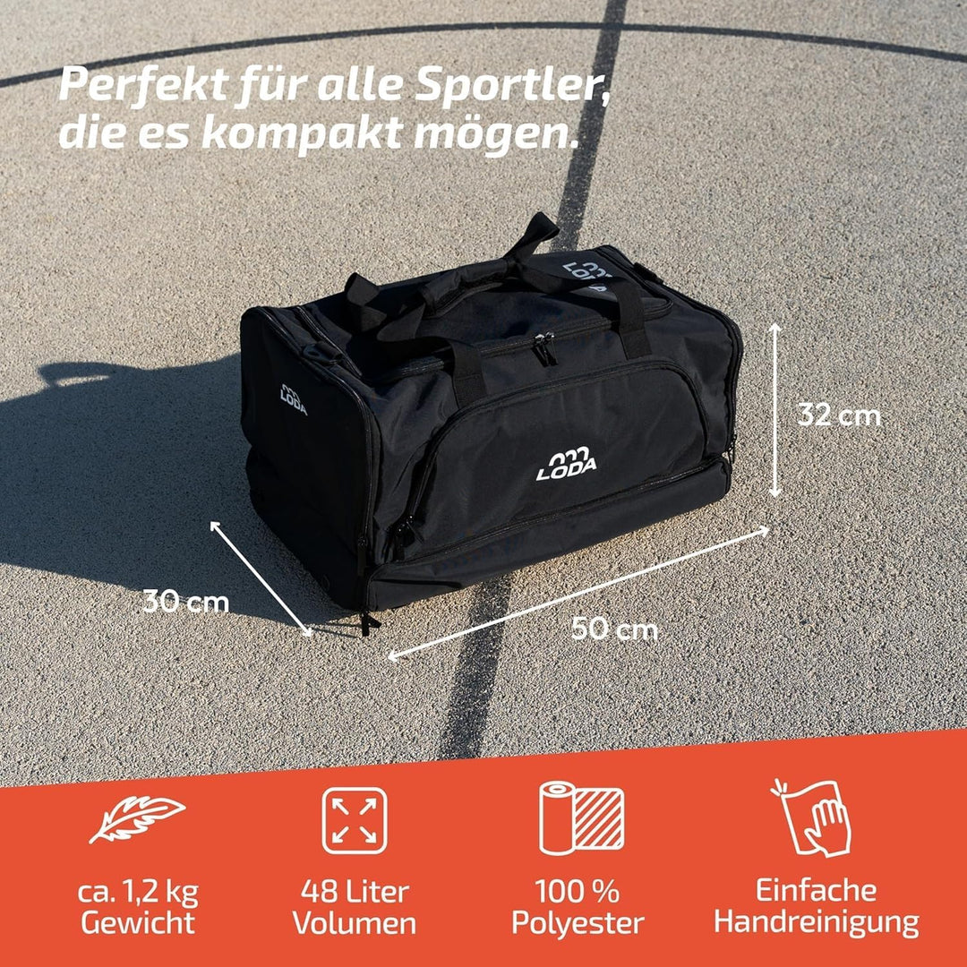 LODA compact (48L) Multifunktions-Sporttasche - Kompakt & Praktisch, Rucksackfunktion, Schuh- und Na