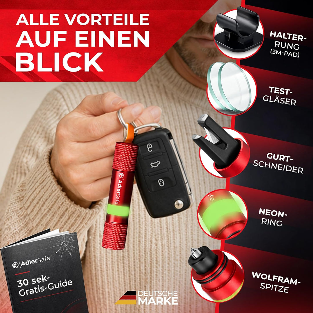 Notfallhammer Auto mit Gurtschneider - Nothammer - Federkörner Glasbrecher zum Lebenretten - Rettung