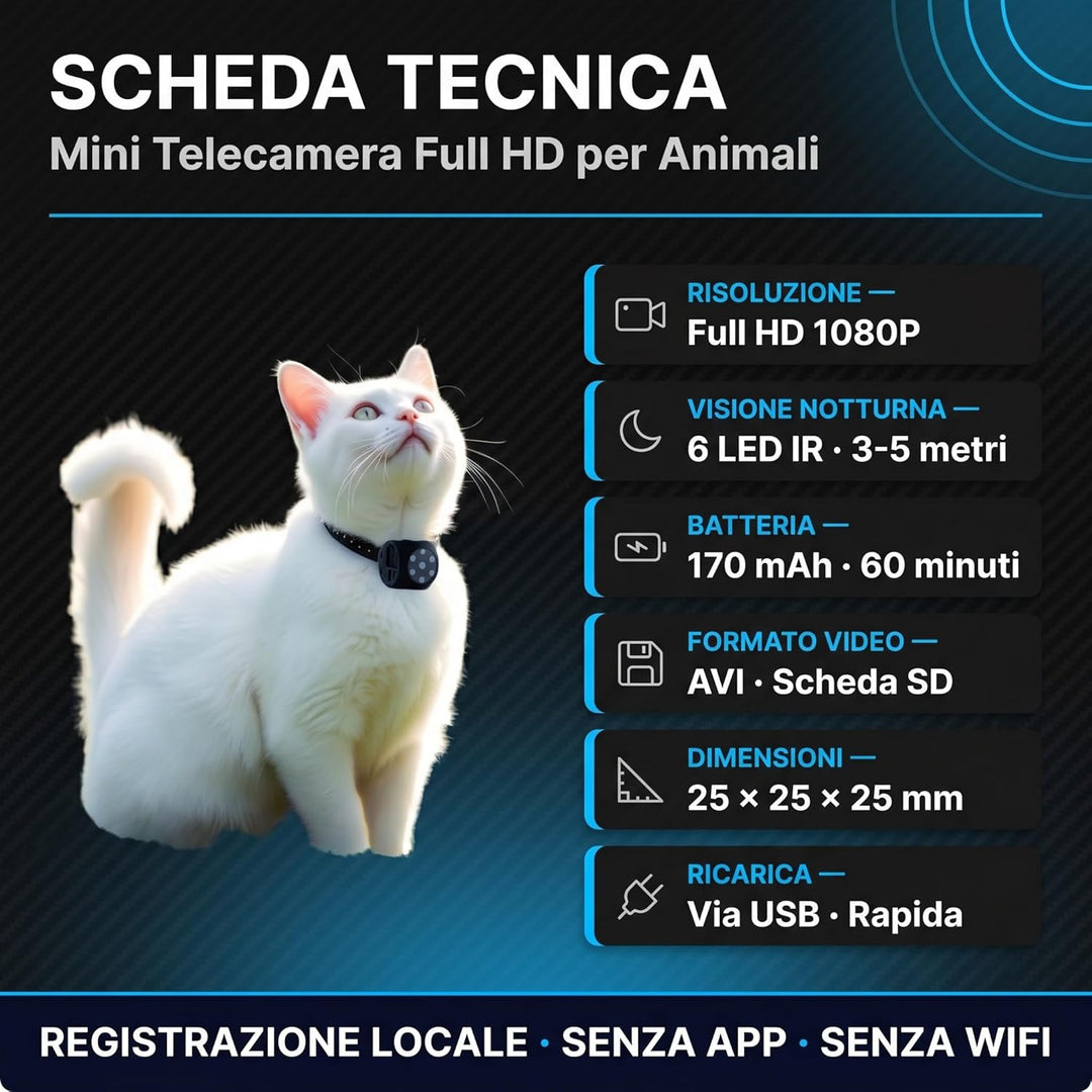 Mini-Kamera, tragbar, Full HD, 1080p, für Hunde und Katzen, Infrarot-Nachtsicht, SD-Aufzeichnung, ve