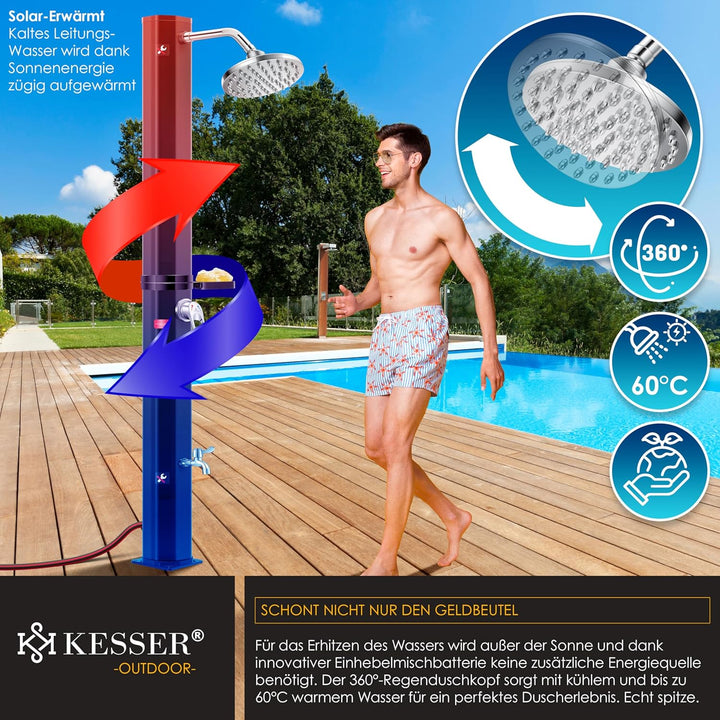 KESSER® Solardusche 40 Liter Solar Gartendusche | warmes Wasser | max. 60°C | Inkl. Schutzhaube | oh