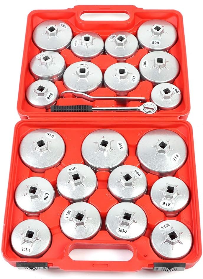 lyrlody 23tlg Alu Ölfilterkappen, Ölfilterschlüssel Set, Ölwechselwerkzeug Druckguss Universal Werkz