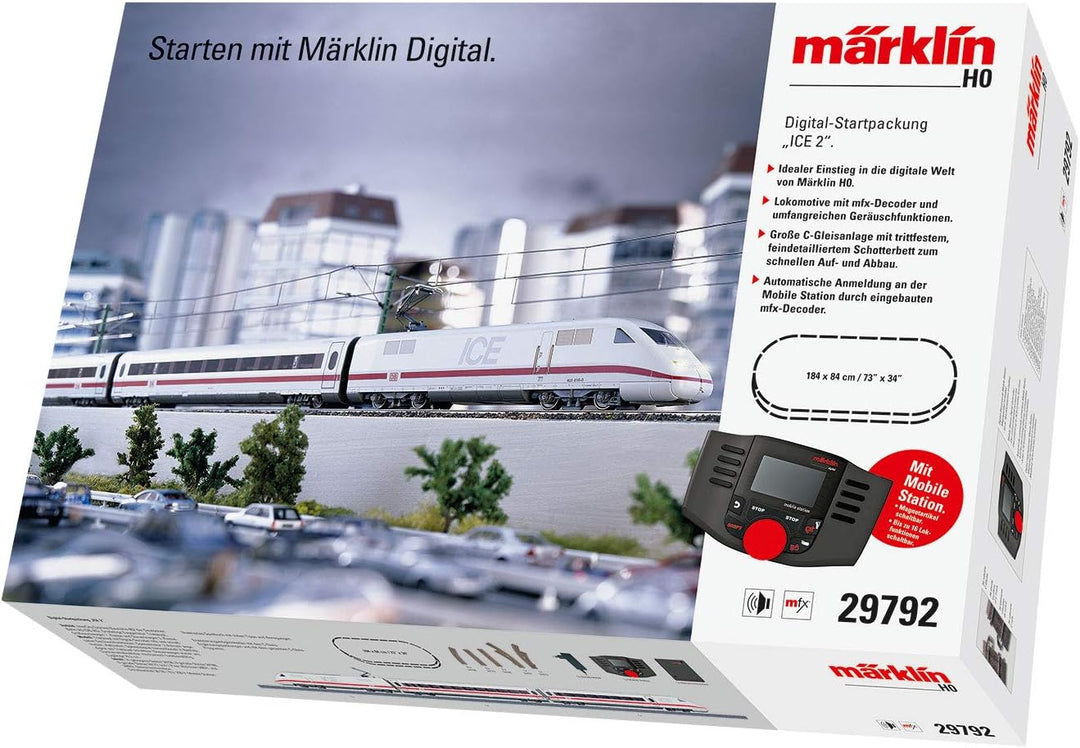 Märklin 29792 ‐ Digital-Startpackung ICE 2, Spur H0 Modelleisenbahn, viele Soundfunktionen, mit Mobi