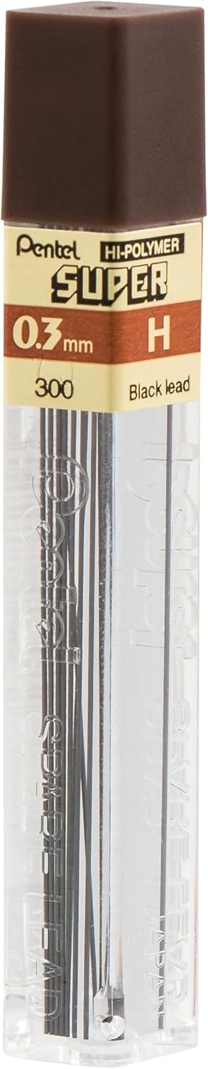 Pentel Super Hi-Polymer Nachfüllmine, 0,3 mm Mine, Klasse H, 1 Packung mit 12 Tuben, (12 Leads pro T