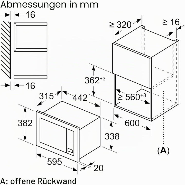 Bosch Elettrodomestici BEL623MB3 Serie 2 Einbaumikrowelle, 60 x 38 cm, schwarz