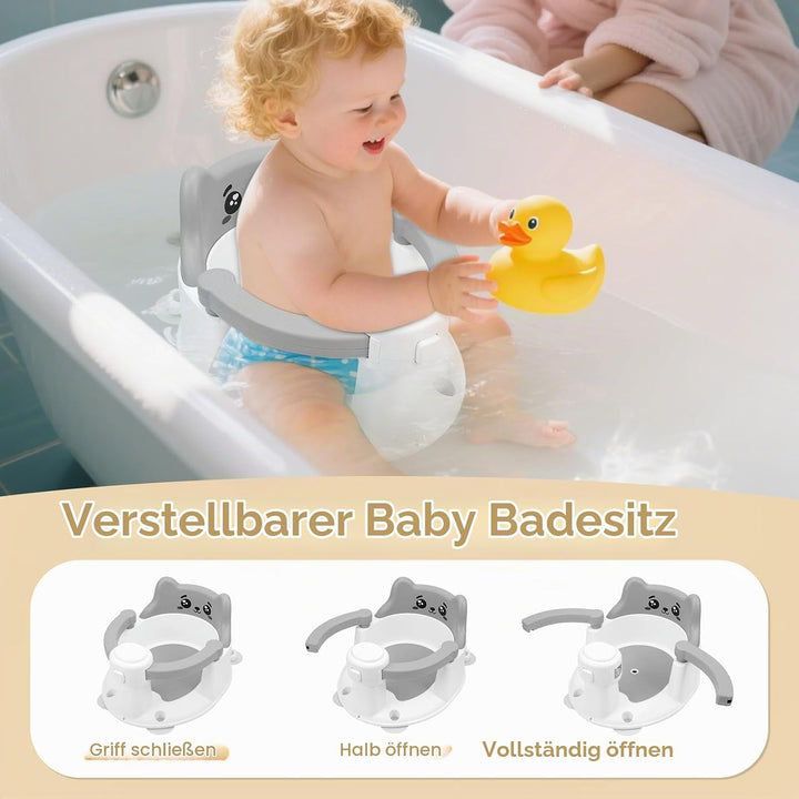 Badewannensitz Baby ab 6 Monate, Cartoon Rutschfester Badesitz Baby mit 4-starken Saugnäpfen, Neue e