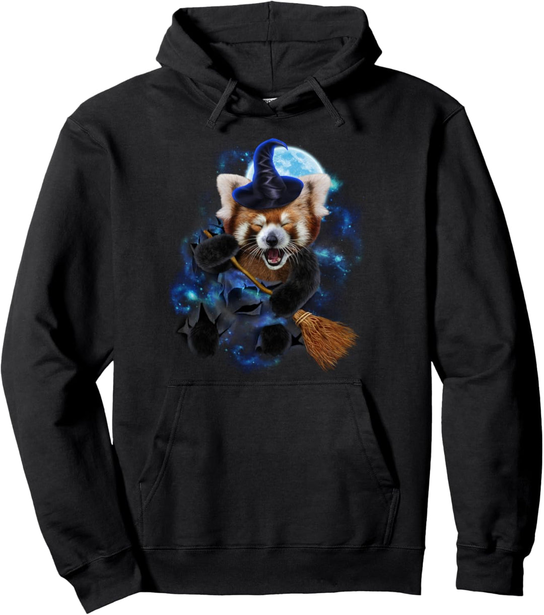 Rote Pandahexe fliegen auf einem Besenstiel Pullover Hoodie