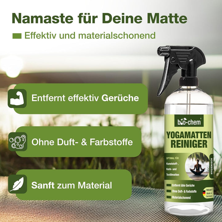 bio-chem Yogamatten-Reiniger - 4x 750 ml inkl. Mikrofasertuch - für Kunststoff- Kork und Textilmatte