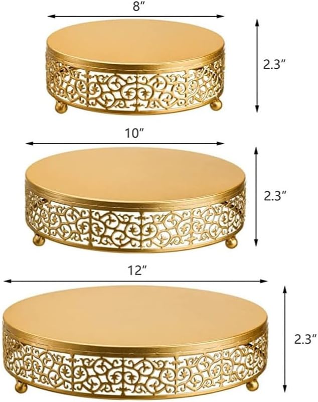 3Pcs Tortenständer, Goldener runder Metall Kuchenständer Cupcake Halter für Partys, Keks Dessert Tel