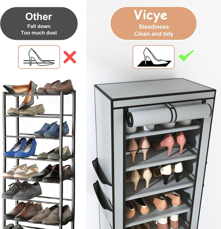 Schuhregal mit 11 Ebenen, Schuhschrank Schmal und Hoch für 20-22 Paar Schuhe, Schuhregale aus Stoff