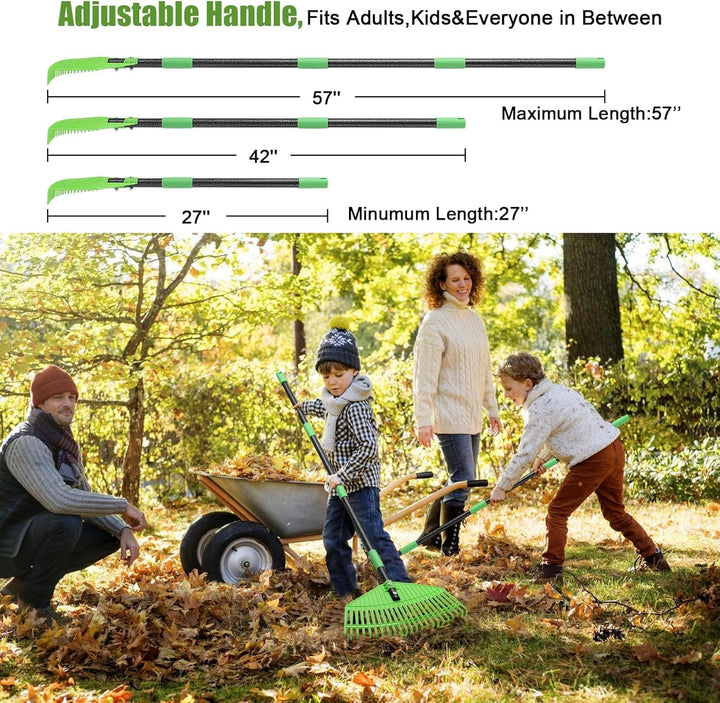 Laubrechen, 42cm breite Gartenharke für Hof Rasen, 145 cm Verstellbarer Langer Griff Garten Laubrech