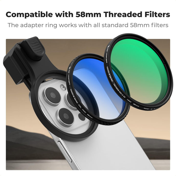 K&amp;F CONCEPT 58mm Universeller Filterclip für Handy mit Druckknopf | kompatibel mit iPhone 16/15/14/1