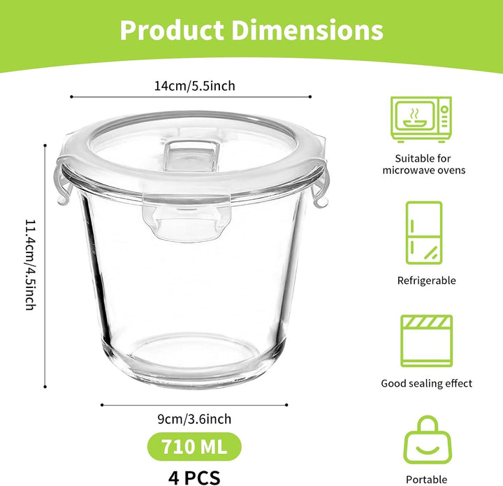 Glasbehälter Mit Deckel Rund, 4 Stück 710ml luftdicht Meal Prep GläSer Rund mit Deckel Stapelbar, Su