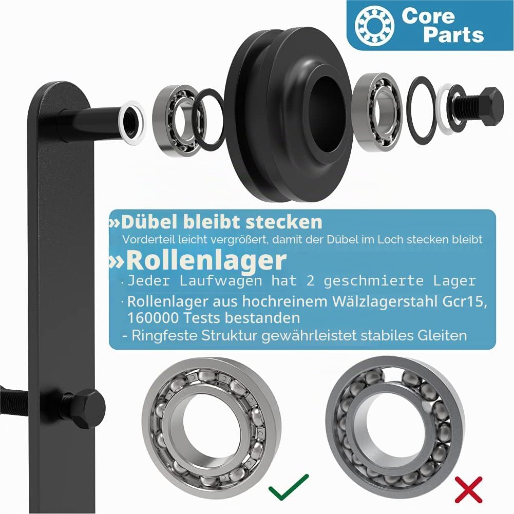 WINSOON 200CM/6.6FT Schiebetür Komplettset Bypass Doppeltür Schiebetürschiene Schiebetür, Schwarz Sc