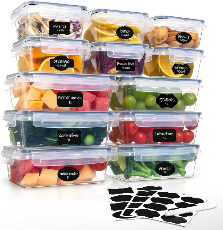 Hibisaws 12er Clip & Close Frischhaltedosen-Set, BPA-frei Und 100% Luftdicht, Transparent, 6 x1 L &