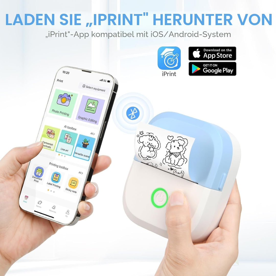 mafiti Mini Drucker tragbarer Mini Printer, Mini Fotodrucker Wireless Taschendrucker Thermodrucker S