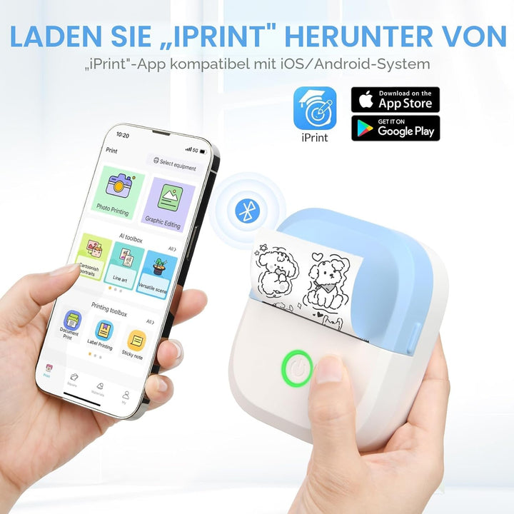 mafiti Mini Drucker tragbarer Mini Printer, Mini Fotodrucker Wireless Taschendrucker Thermodrucker S