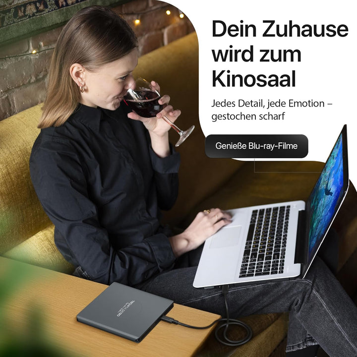 techPulse120 Externes USB 3.1 USB-C UHD 4k 3D M-DISC Blu-ray DVD CD HDR10 128GB Laufwerk Brenner Bur