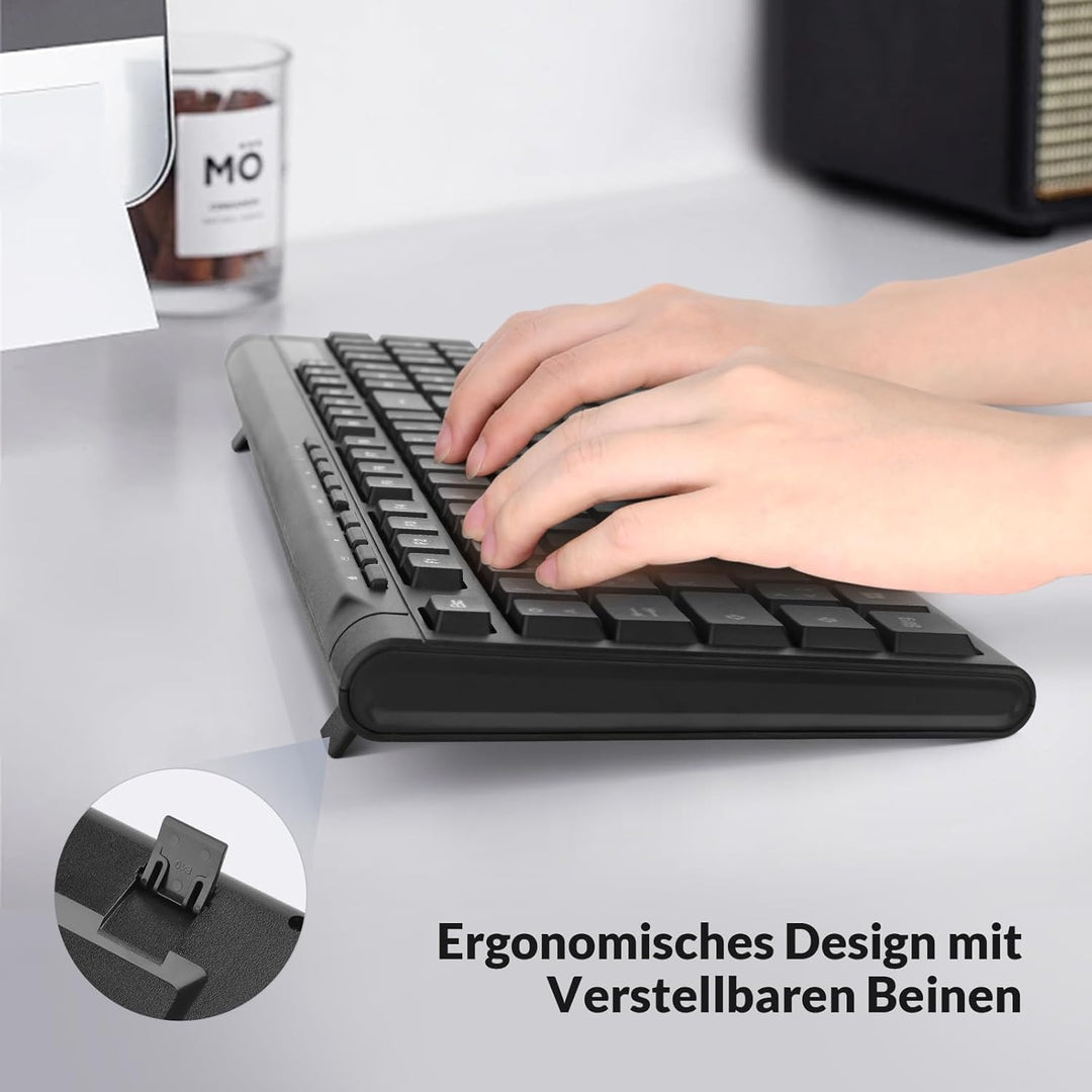 Rii Tastatur Maus Set Kabellos, Funktastatur mit Maus, 9 Shortcut-Tasten Wireless Keyboard and 4 DPI