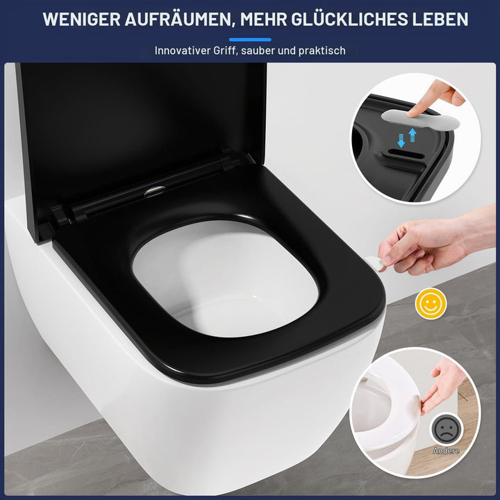 YEAUPE RPO Toilettendeckel mit Absenkautomatik Eckig [KURZ],WC Sitz Quick-Release zur einfachen Rein
