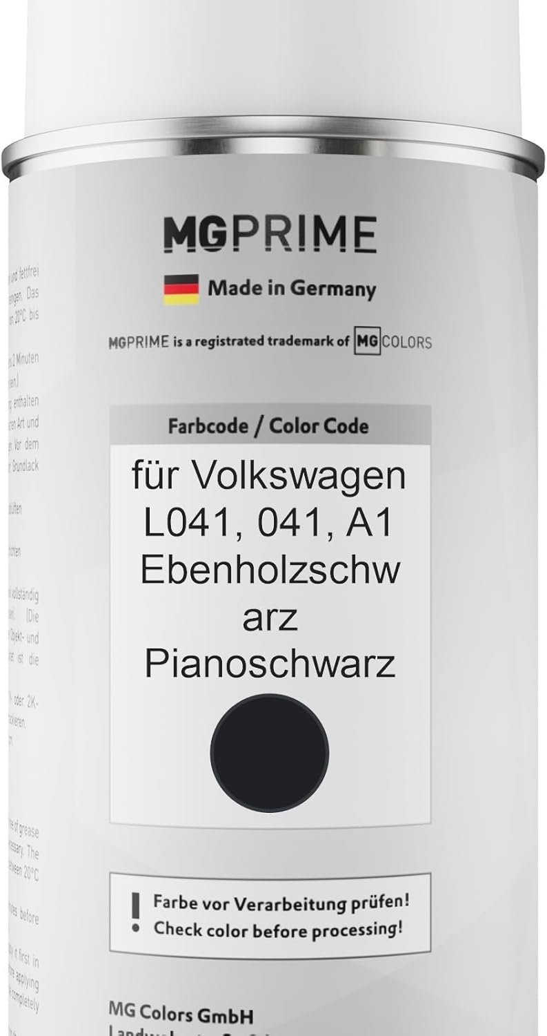 MG PRIME Autolack 2K Spraydosen Set für Volkswagen VW L041 / 041 / A1 Ebenholzschwarz/Pianoschwarz B