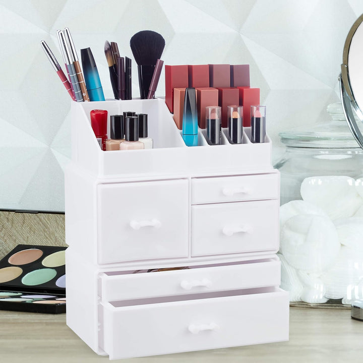 Relaxdays Make Up Organizer mit 21 Fächern, Kosmetik Tower für Lippenstift, Nagellack, Schminke, Acr