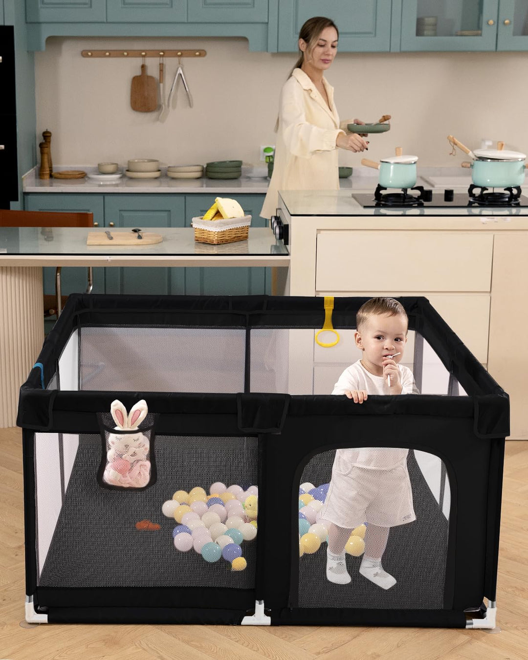 derimkcoa Laufstall Baby,Laufgitter Baby,Kinderzaun mit Atmungsaktivem Netz,Tragbarer Laufstall für
