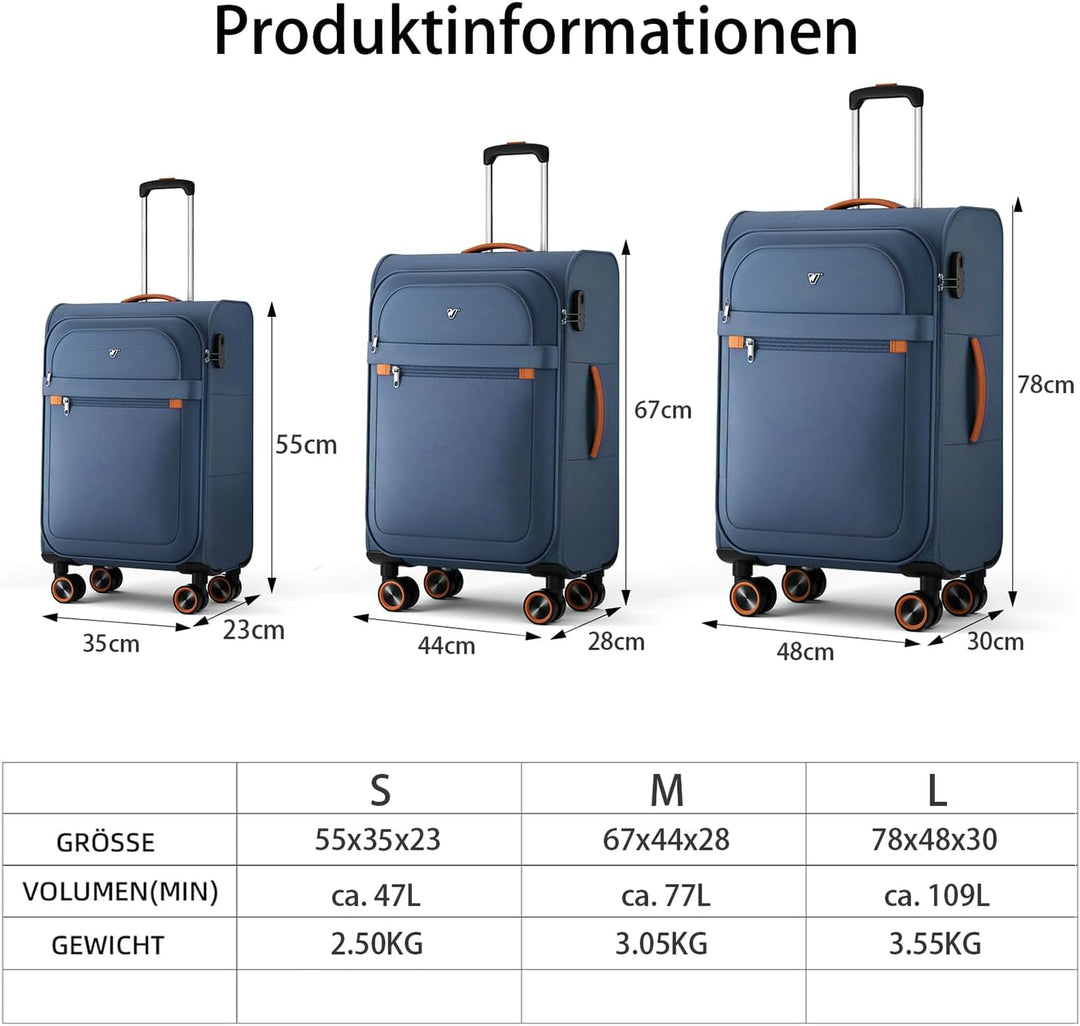 Trier Weichschalen Handgepäck Koffer 55 × 35 × 23 cm, Leichter Stoffkoffer Trolley klein, Reisekoffe