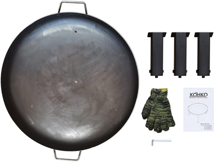 Köhko Feuerschale -Ø 55 cm Feuerschale aus Stahl mit Wasserzulauflöcher, Griffen und klappbare und a