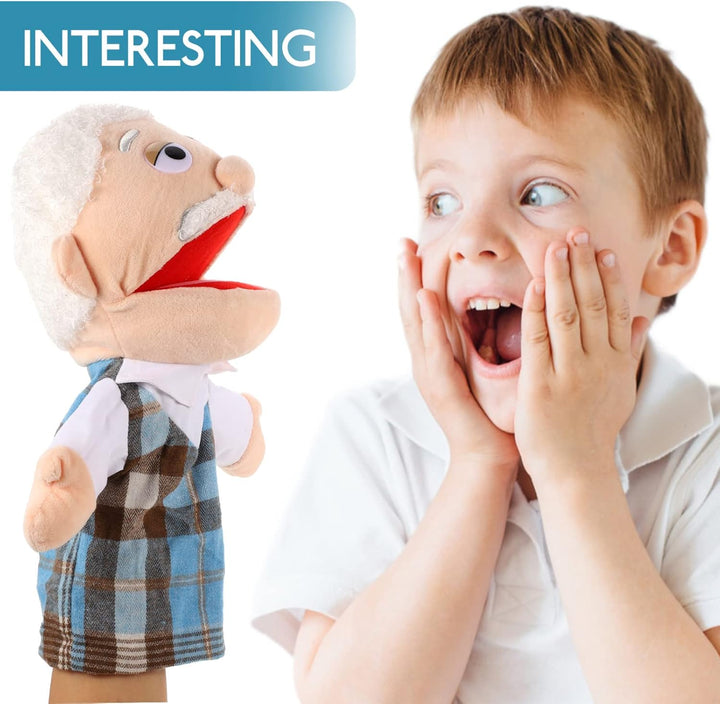 Toddmomy Kreative Handpuppe Opa Mit Beweglichem Mund Lebensartiges Handspielzeug Für Kinder Plüsch H